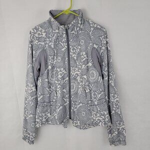 LULULEMON Womens Sz 4 Jacket Run Travel To Track GRAY Full Zip Floral Ahtleisure